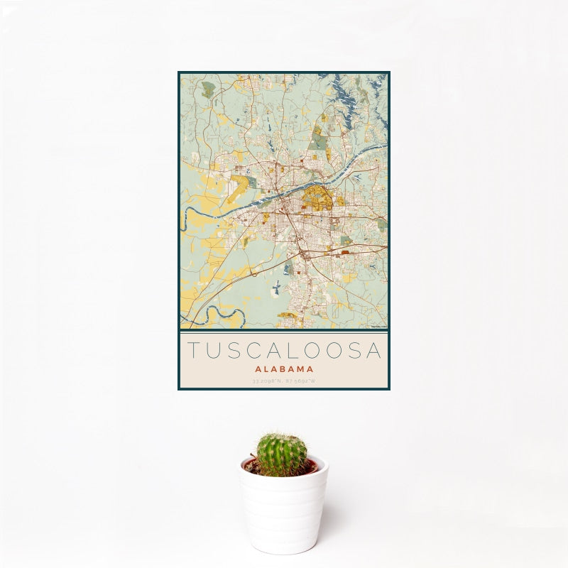 Tuscaloosa - Alabama Map Print in Woodblock