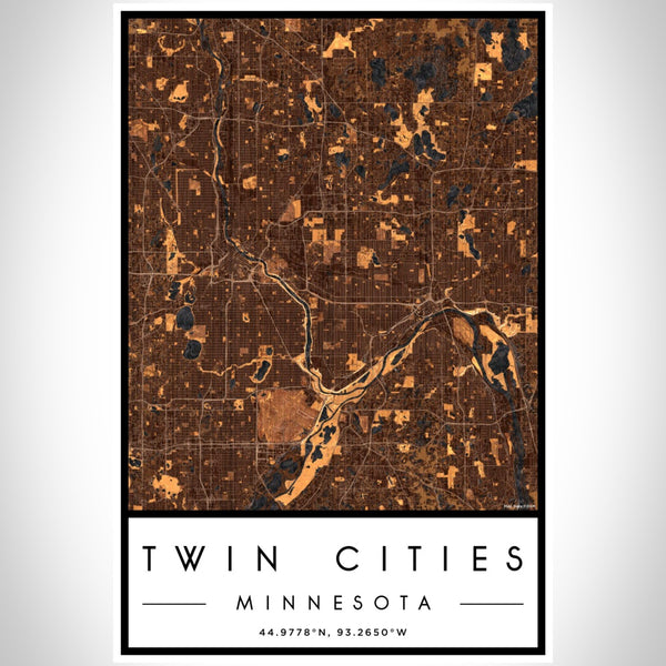 Twin Cities - Minnesota Map Print in Ember