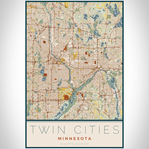 Twin Cities - Minnesota Map Print in Woodblock