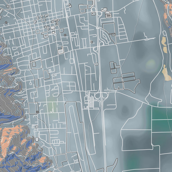 Ukiah California Map Print in Afternoon Style Zoomed In Close Up Showing Details