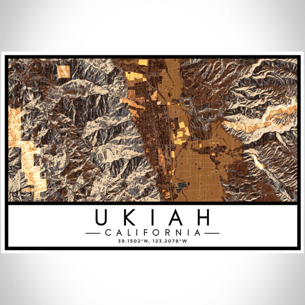 Ukiah California Map Print Landscape Orientation in Ember Style With Shaded Background