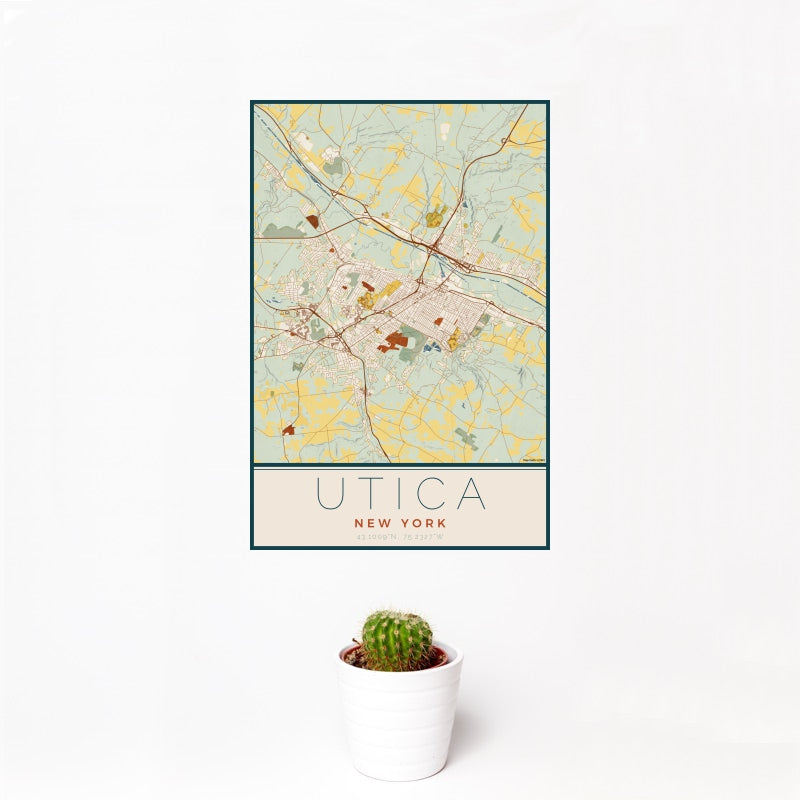 Utica - New York Map Print in Woodblock