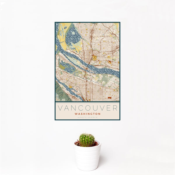 Vancouver - Washington Map Print in Woodblock