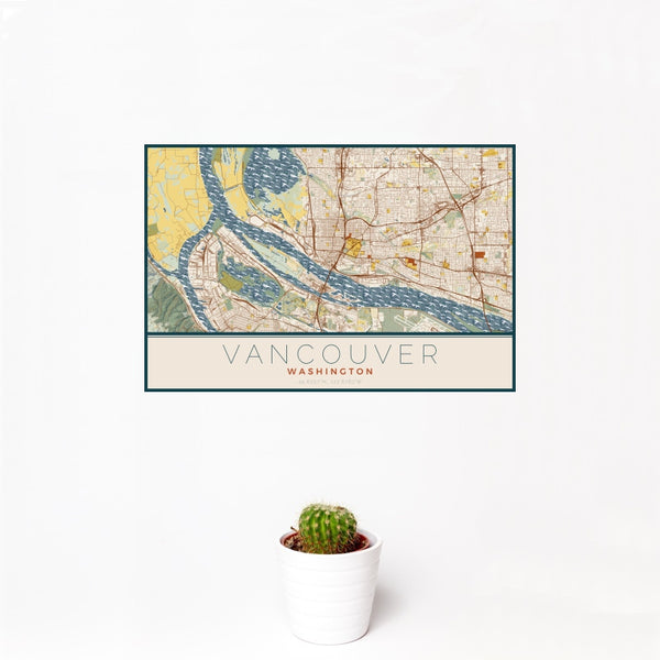 Vancouver - Washington Map Print in Woodblock