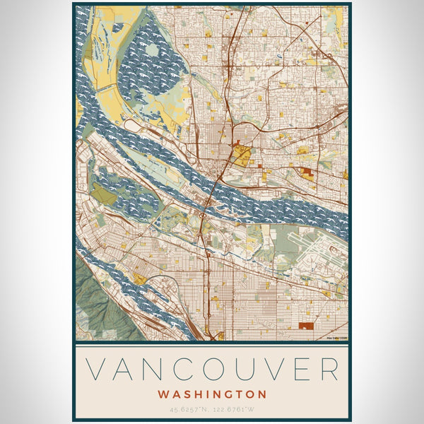 Vancouver - Washington Map Print in Woodblock