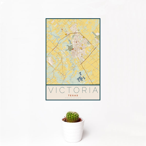 Victoria - Texas Map Print in Woodblock