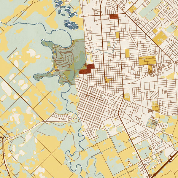 Victoria - Texas Map Print in Woodblock