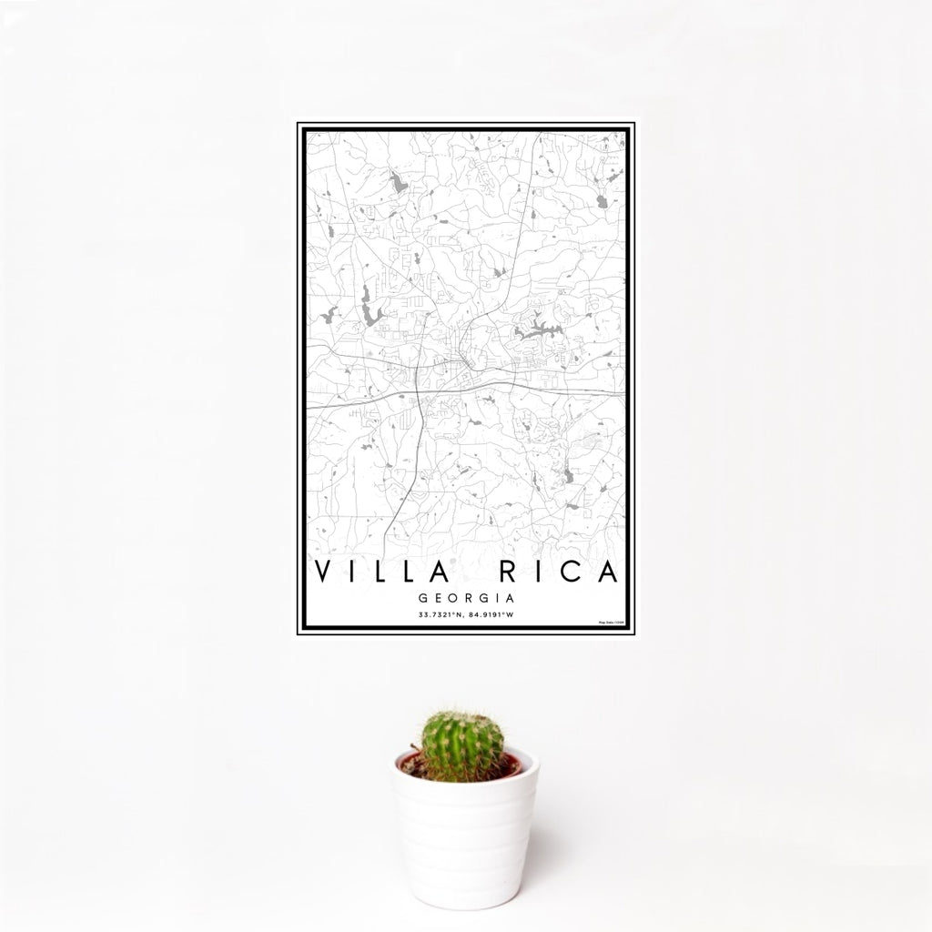 12x18 Villa Rica Georgia Map Print Portrait Orientation in Classic Style With Small Cactus Plant in White Planter