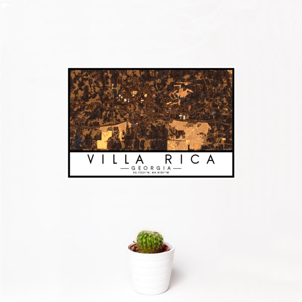 12x18 Villa Rica Georgia Map Print Landscape Orientation in Ember Style With Small Cactus Plant in White Planter