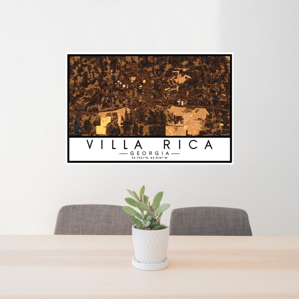 24x36 Villa Rica Georgia Map Print Lanscape Orientation in Ember Style Behind 2 Chairs Table and Potted Plant