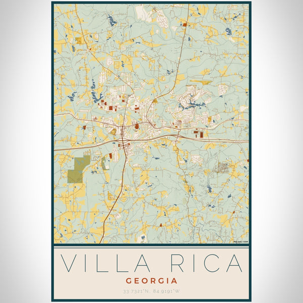 Villa Rica Georgia Map Print Portrait Orientation in Woodblock Style With Shaded Background