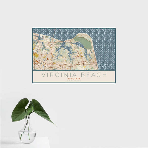 Virginia Beach - Virginia Map Print in Woodblock