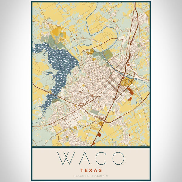 Waco - Texas Map Print in Woodblock