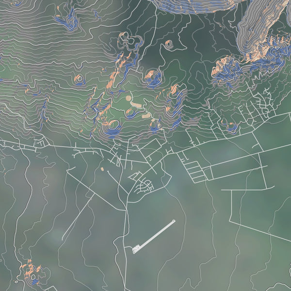 Waimea Hawaii Map Print in Afternoon Style Zoomed In Close Up Showing Details