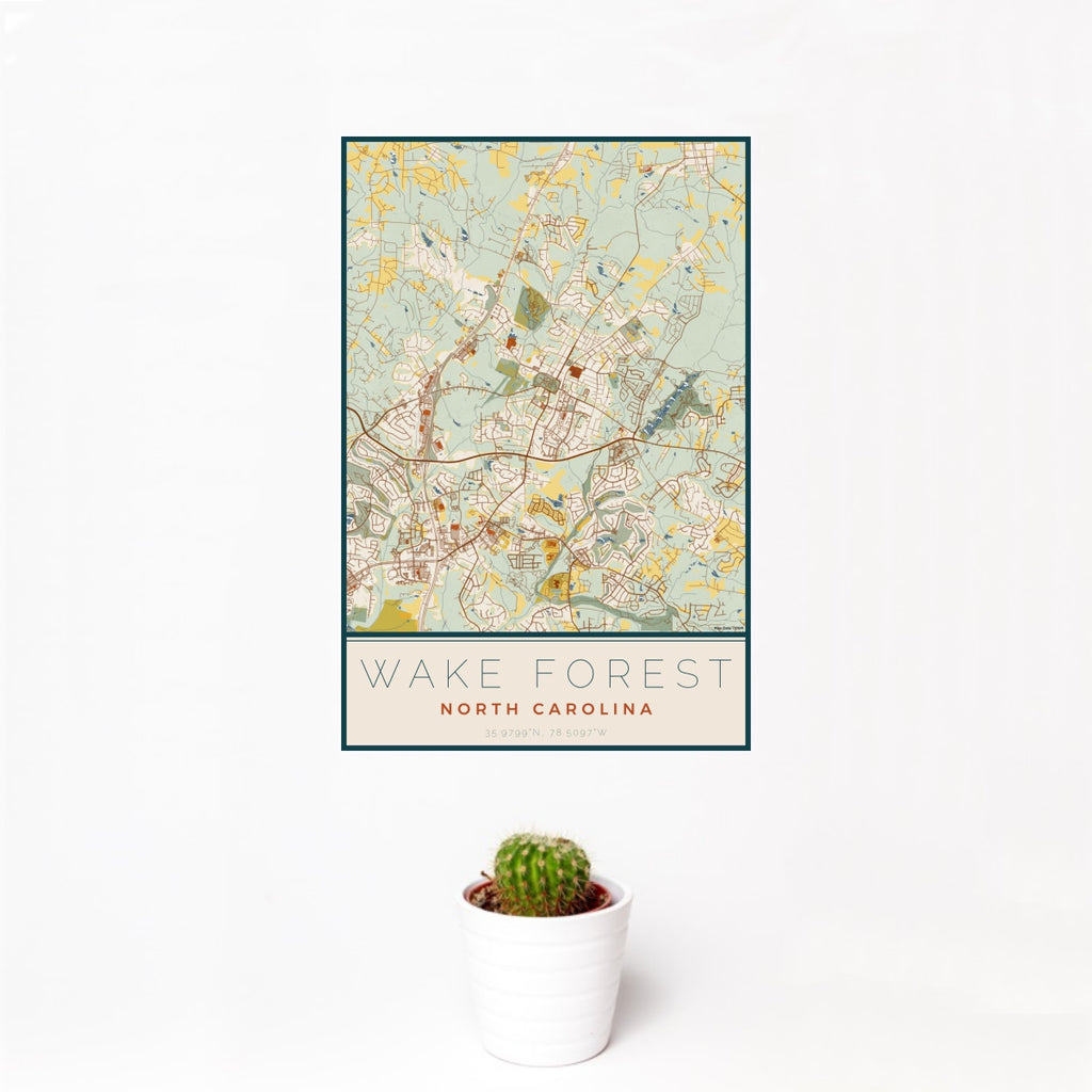 Wake Forest - North Carolina Map Print in Woodblock