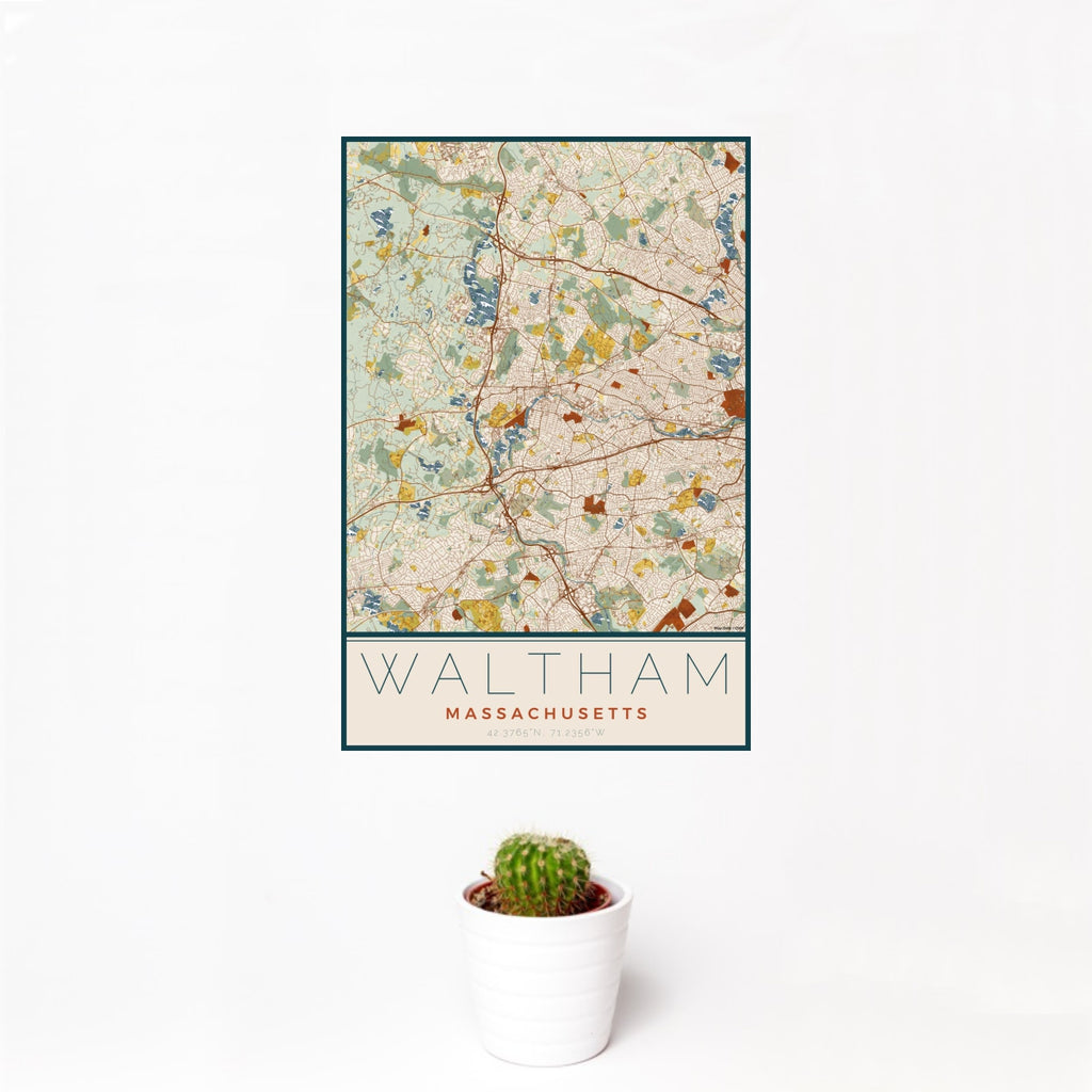 Waltham - Massachusetts Map Print in Woodblock