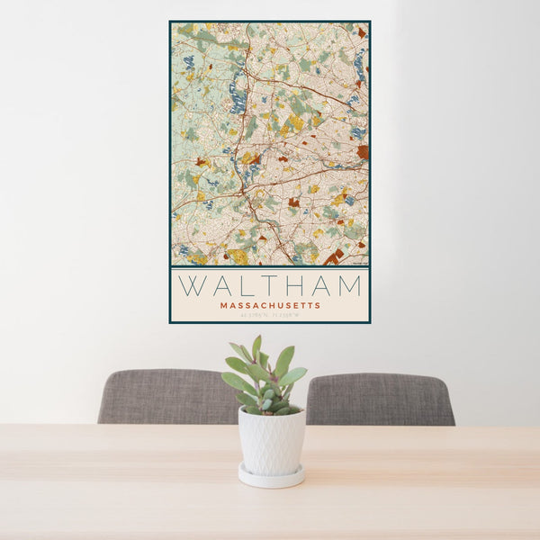 Waltham - Massachusetts Map Print in Woodblock