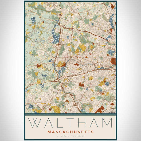 Waltham - Massachusetts Map Print in Woodblock