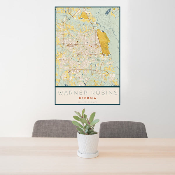Warner Robins - Georgia Map Print in Woodblock