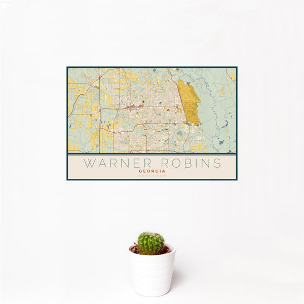 Warner Robins - Georgia Map Print in Woodblock