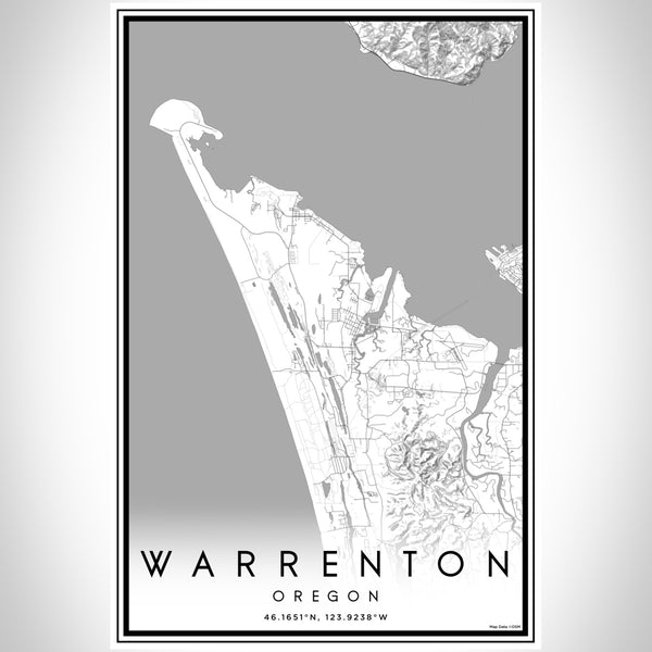 Warrenton Oregon Map Print Portrait Orientation in Classic Style With Shaded Background