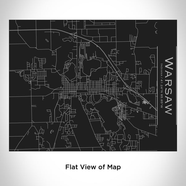 Rendered View of Warsaw Indiana Map Engraving on 20oz Stainless Steel Insulated Bottle with Bamboo Top in Black