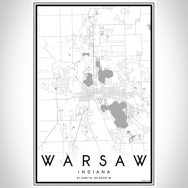 Warsaw Indiana Map Print Portrait Orientation in Classic Style With Shaded Background