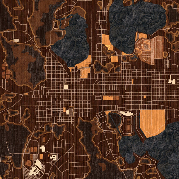 Warsaw Indiana Map Print in Ember Style Zoomed In Close Up Showing Details