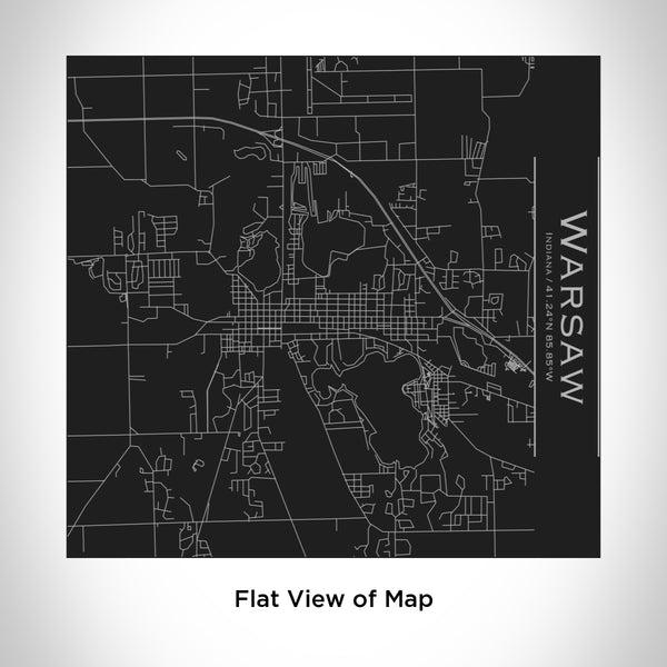 Rendered View of Warsaw Indiana Map Engraving on 17oz Stainless Steel Insulated Tumbler in Black