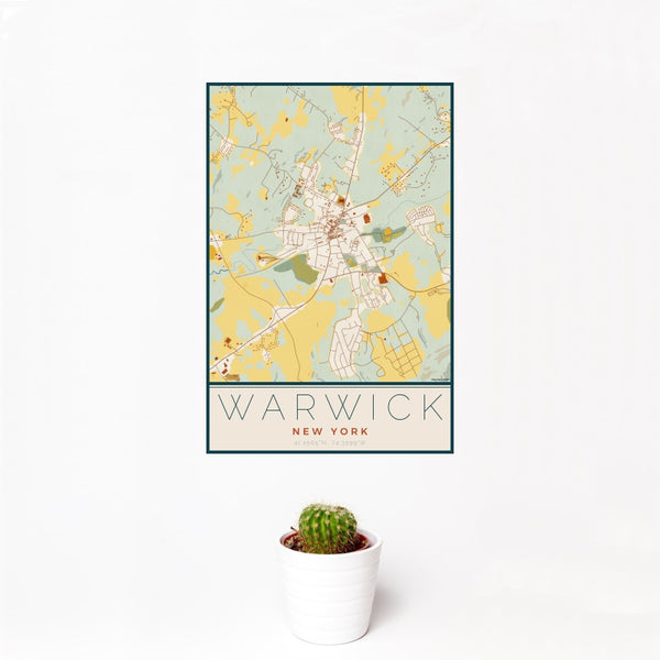 Warwick - New York Map Print in Woodblock