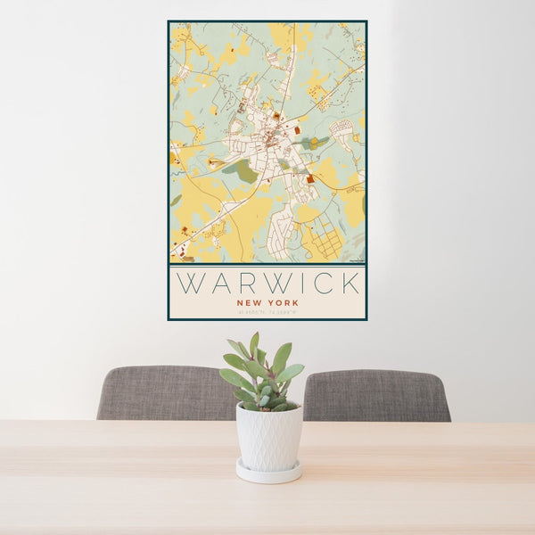 Warwick - New York Map Print in Woodblock