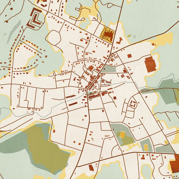 Warwick - New York Map Print in Woodblock