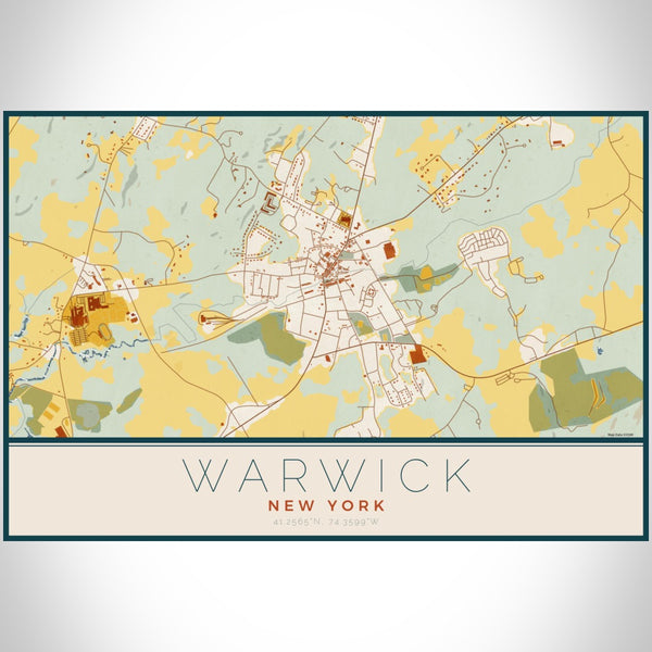 Warwick - New York Map Print in Woodblock