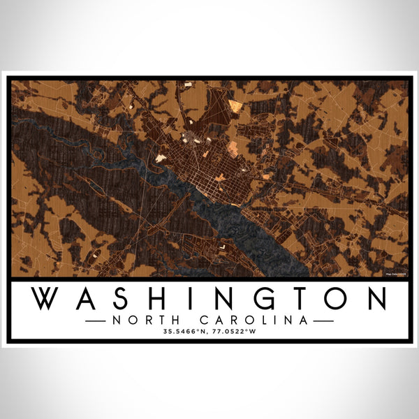 Washington North Carolina Map Print Landscape Orientation in Ember Style With Shaded Background