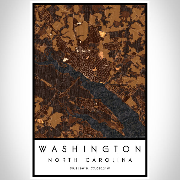 Washington North Carolina Map Print Portrait Orientation in Ember Style With Shaded Background