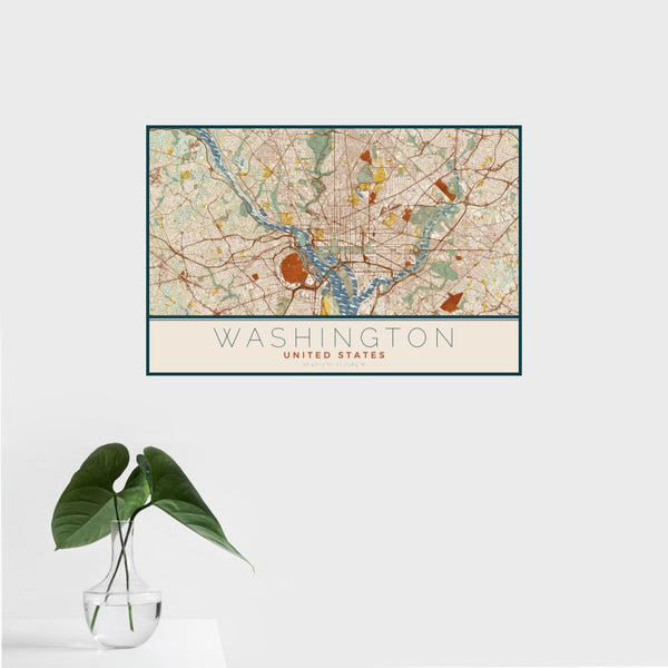 Washington - United States Map Print in Woodblock