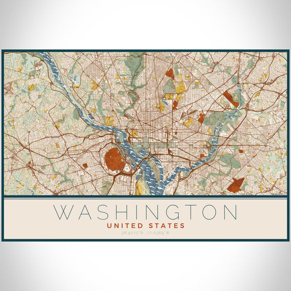 Washington - United States Map Print in Woodblock