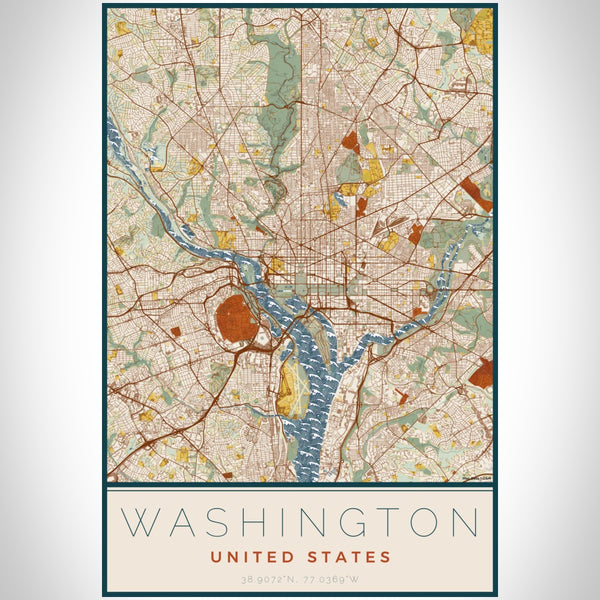 Washington - United States Map Print in Woodblock