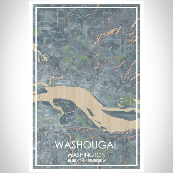 Washougal Washington Map Print Portrait Orientation in Afternoon Style With Shaded Background
