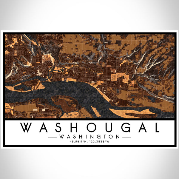 Washougal Washington Map Print Landscape Orientation in Ember Style With Shaded Background