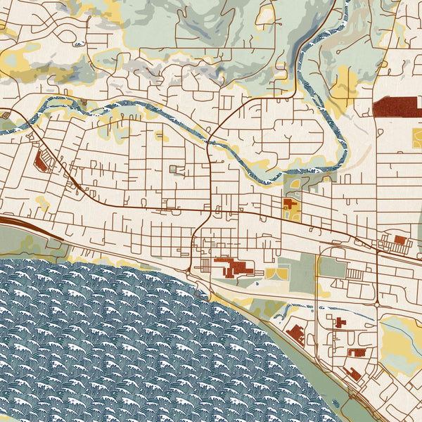 Washougal Washington Map Print in Woodblock Style Zoomed In Close Up Showing Details