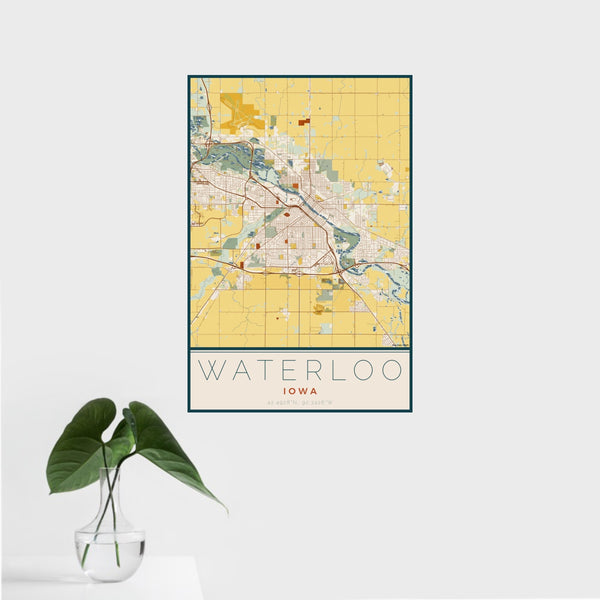 Waterloo - Iowa Map Print in Woodblock