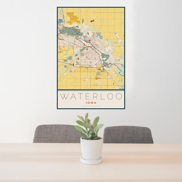 Waterloo - Iowa Map Print in Woodblock