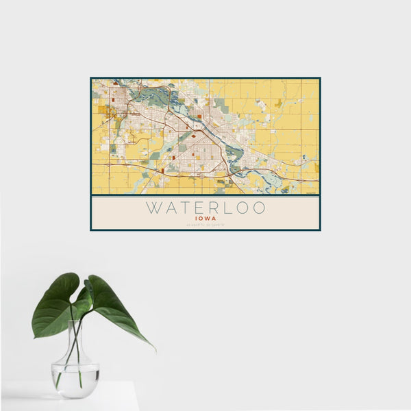 Waterloo - Iowa Map Print in Woodblock