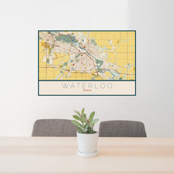 Waterloo - Iowa Map Print in Woodblock