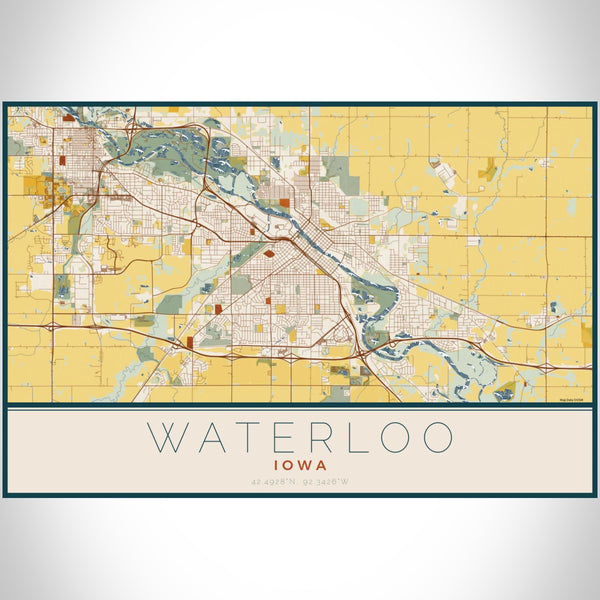 Waterloo - Iowa Map Print in Woodblock