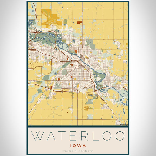 Waterloo - Iowa Map Print in Woodblock