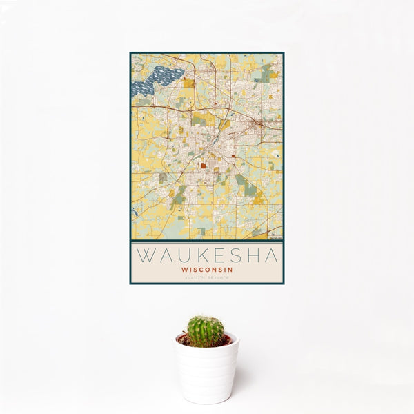 Waukesha - Wisconsin Map Print in Woodblock