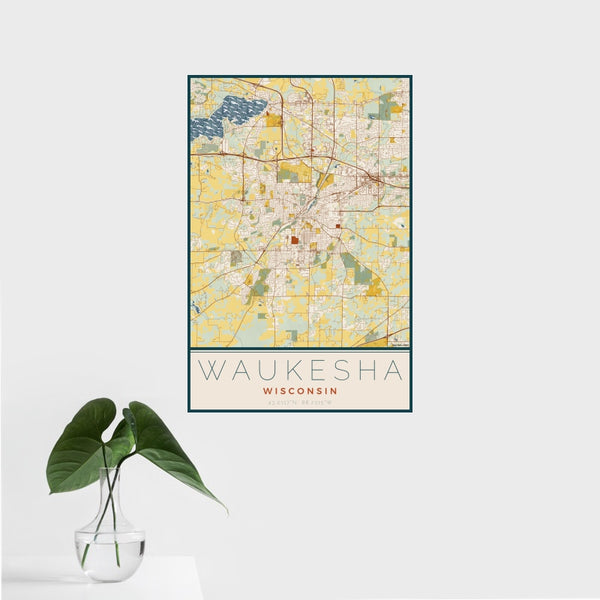 Waukesha - Wisconsin Map Print in Woodblock