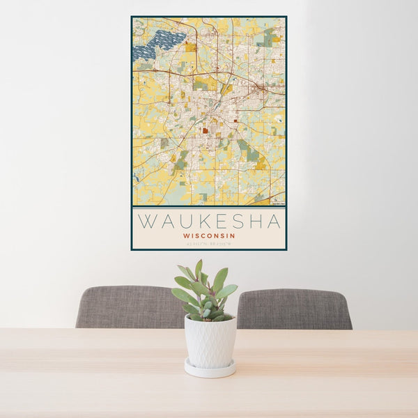 Waukesha - Wisconsin Map Print in Woodblock
